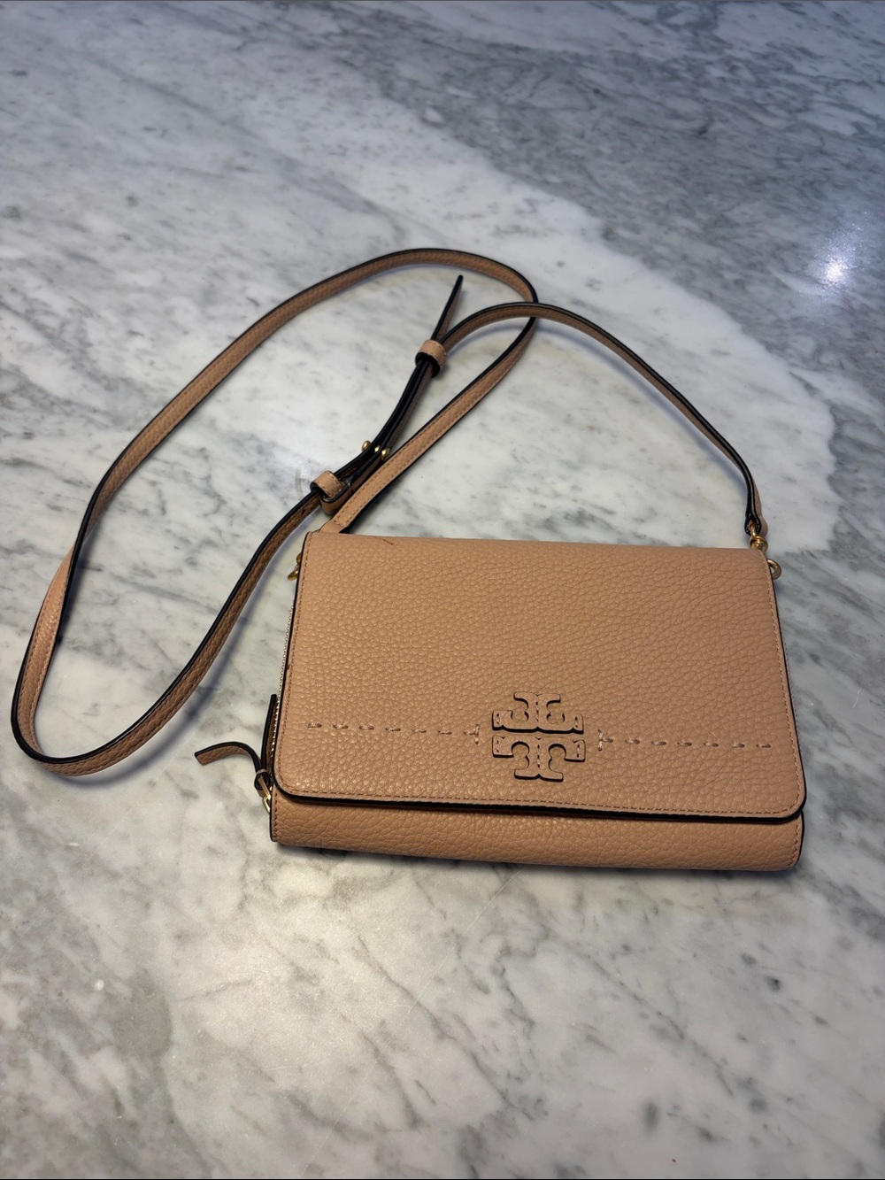 Tory Burch Pebbled Leather Crossbody or clutch - Blush
